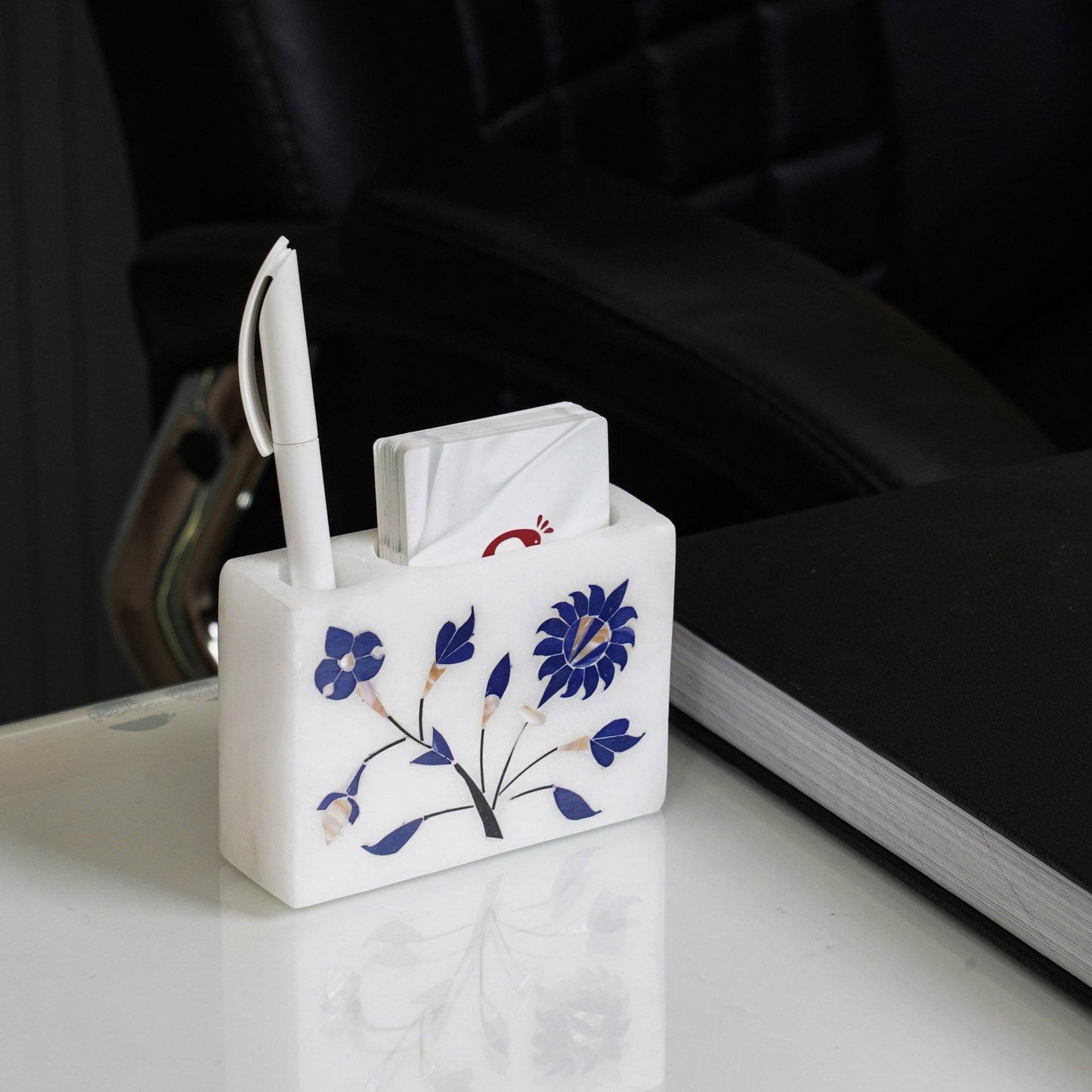 Marble Card Holder with Pen Stand