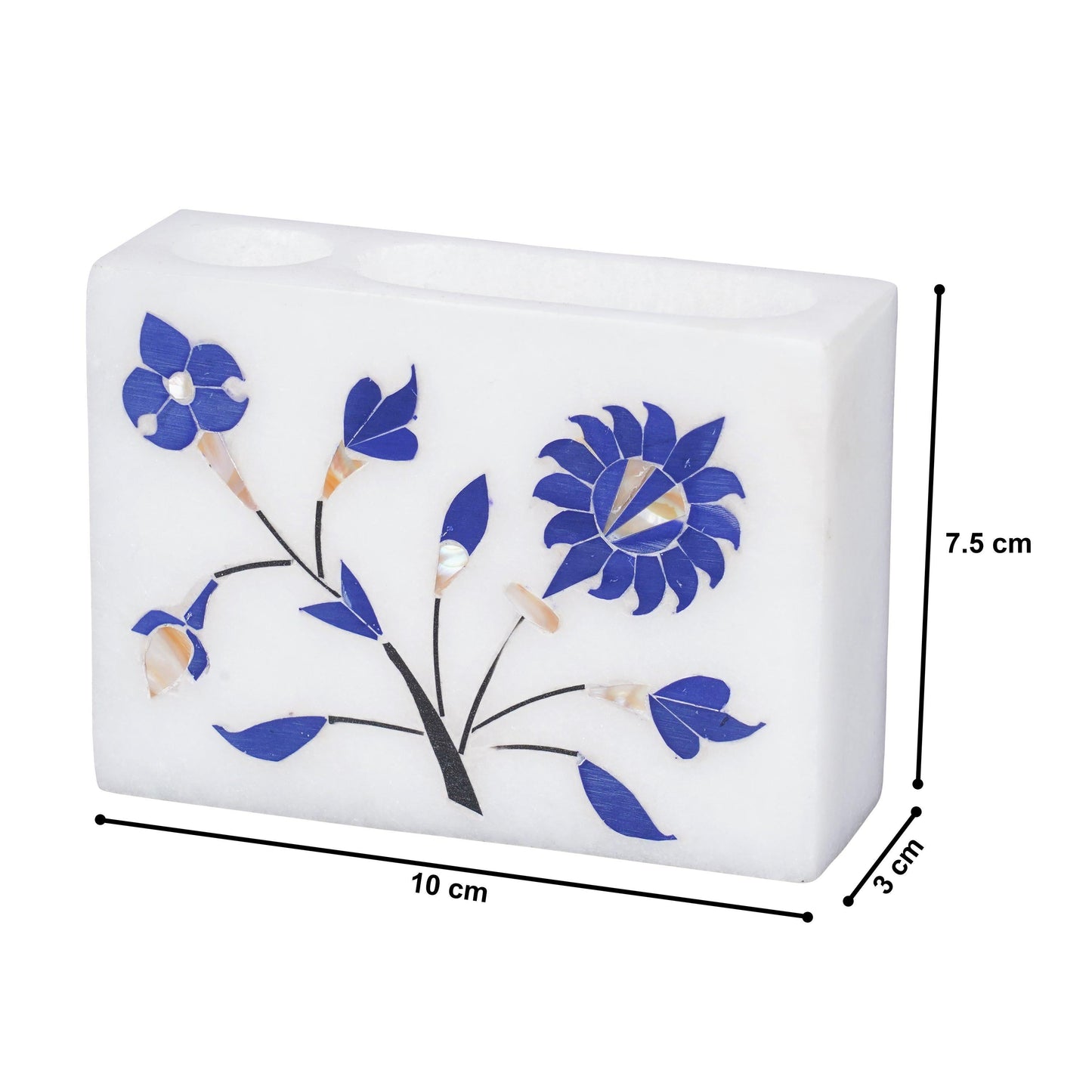 Marble Card Holder with Pen Stand – Inlay Floral Desk Org.
