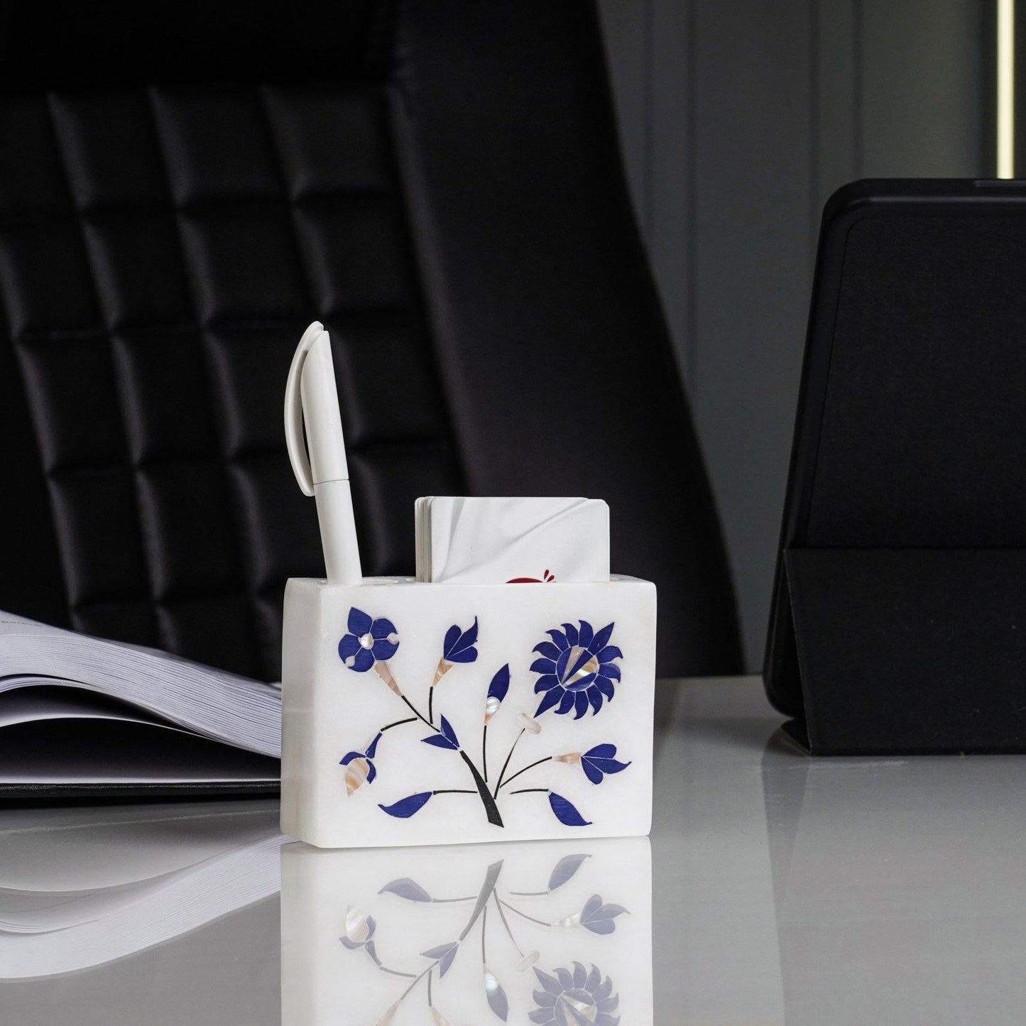 Marble Card Holder with Pen Stand