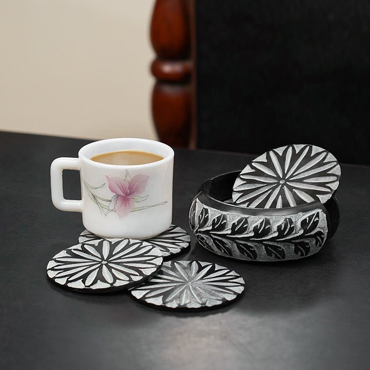 Black Stone Coasters – Handcrafted Luxury Drink Coasters (Set of 4) - LuvihCreteHandmade Black Stone Coasters – Stylish & Durable Drink Coaster Set