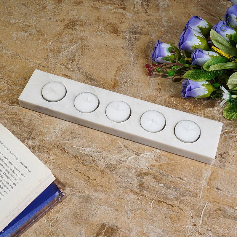 Candle Holder – Handcrafted Marble 5 Candle Holder Single Strip - LuvihCrete"Modern Candle Holder – Premium Marble 5 Candle Holder for Home & Dining"