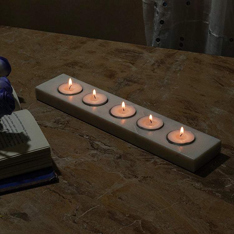Candle Holder – Handcrafted Marble 5 Candle Holder Single Strip - LuvihCrete"Modern Candle Holder – Premium Marble 5 Candle Holder for Home & Dining"