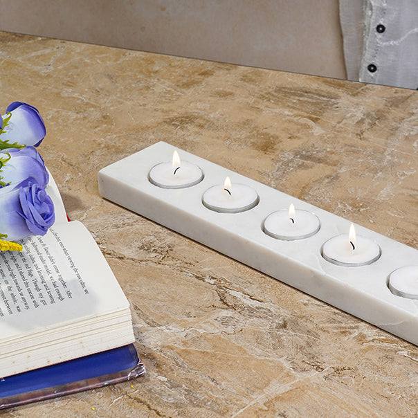 Candle Holder – Handcrafted Marble 5 Candle Holder Single Strip - LuvihCreteCandle Holder – Handcrafted Marble 5 Candle Holder Strip for Elegant Decor