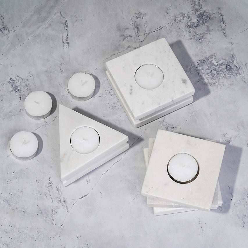 Candle Holders – Handcrafted Geometric Marble Candle Holders | Modern Luxe Home Decor (Set of 3) - LuvihCreteSet of 3 Candle Holders – Premium Marble Design for Sophisticated Home Settings