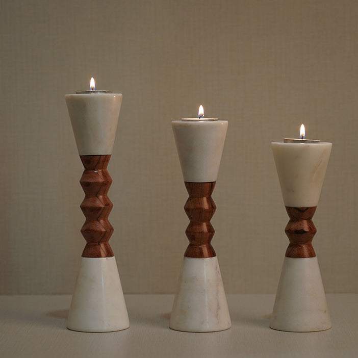 Candle Holders – Marble & Wood Tall Candle Holders | Modern Luxe Decor (Set of 3) - LuvihCreteLuxury Candle Holders – Handmade Marble & Wood Set of 3 for Sophisticated Interiors