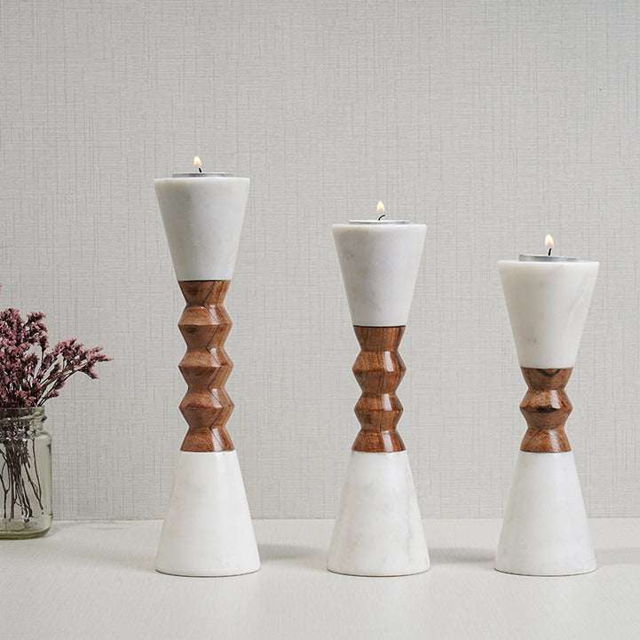 Candle Holders – Marble & Wood Tall Candle Holders | Modern Luxe Decor (Set of 3) - LuvihCreteCandle Holders – Handcrafted Marble & Wood Tall Holders for Modern Luxe Decor (Set of 3