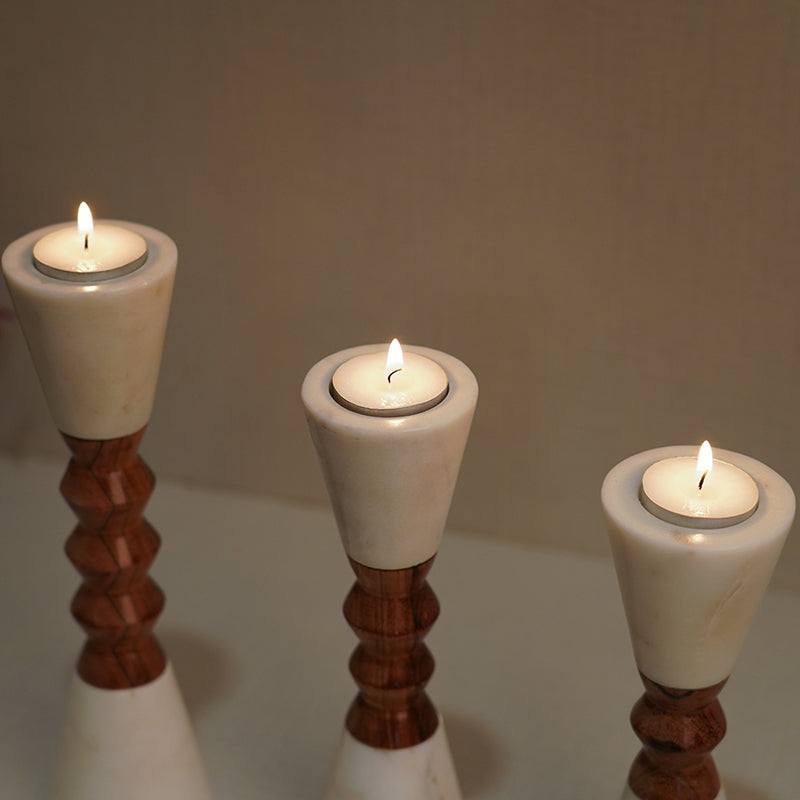 Candle Holders – Marble & Wood Tall Candle Holders | Modern Luxe Decor (Set of 3) - LuvihCrete"Elegant Marble & Wood Candle Holders – Tall Decorative Set for Home & Dining"