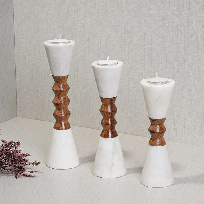 Candle Holders – Marble & Wood Tall Candle Holders | Modern Luxe Decor (Set of 3) - LuvihCrete"Elegant Marble & Wood Candle Holders – Tall Decorative Set for Home & Dining"