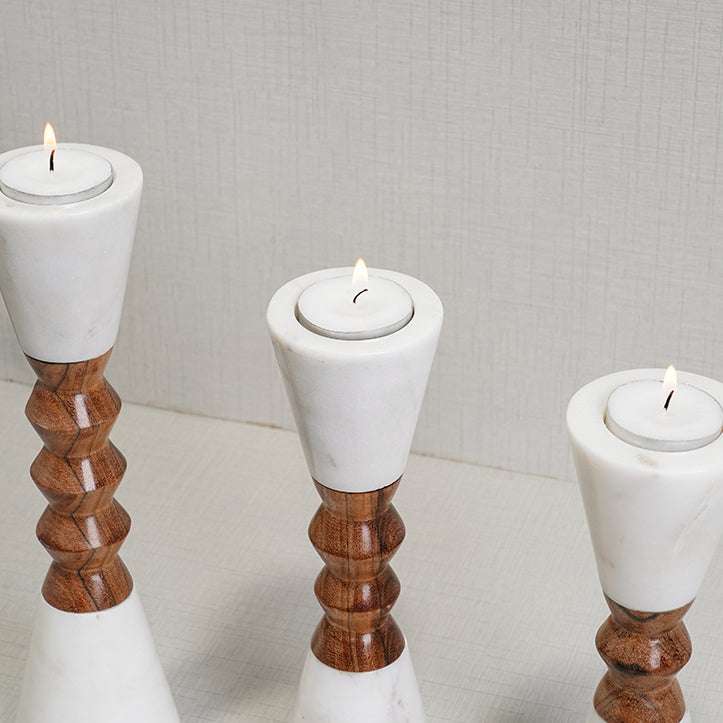 Candle Holders – Marble & Wood Tall Candle Holders | Modern Luxe Decor (Set of 3) - LuvihCreteLuxury Candle Holders – Handmade Marble & Wood Set of 3 for Sophisticated Interiors