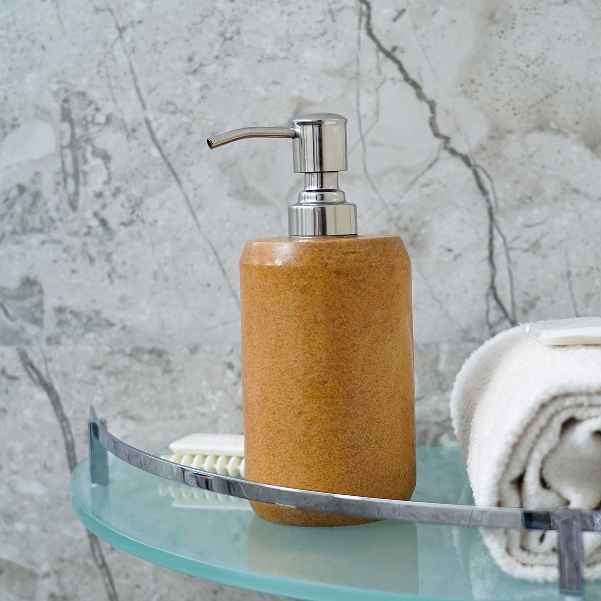 Elegant Yellow Stone Soap Dispenser – Luxury Bathroom Accessory - LuvihCreteElegant Yellow Stone Soap Dispenser – Luxury Bathroom Accessory - LuvihCrete