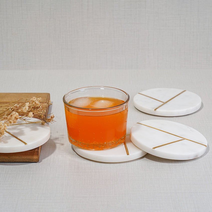 Luxury Round Marble Coasters with Brass Inlay – Elegant Table Decor - LuvihCreteLuxury Round Marble Coasters with Brass Inlay – Elegant Table Decor - LuvihCrete