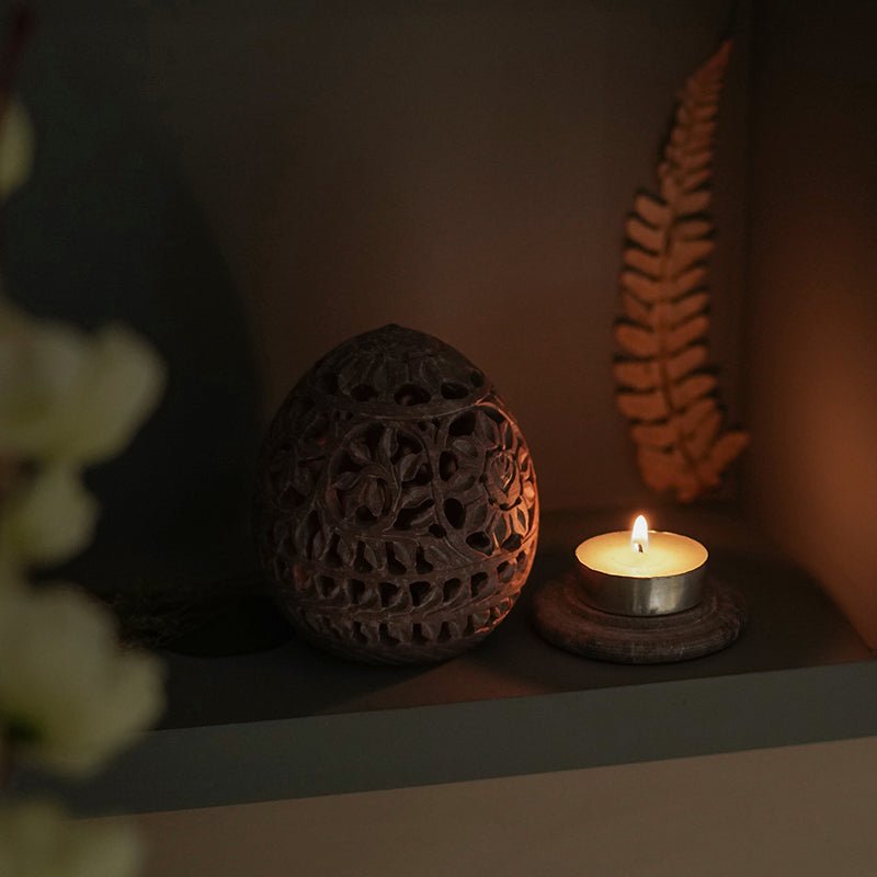 Soapstone Tealight Candle Holder – Handcrafted Decorative Accent - LuvihCrete"Tealight Candle Holder – Handcrafted Soapstone Decorative Accent"