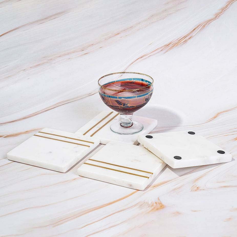 Tea Coaster Set – Handcrafted Marble Coasters with Brass Inlay | Modern Elegance - LuvihCreteModern Tea Coaster Set – Durable and Decorative Marble Coasters for Dining & Coffee Tables