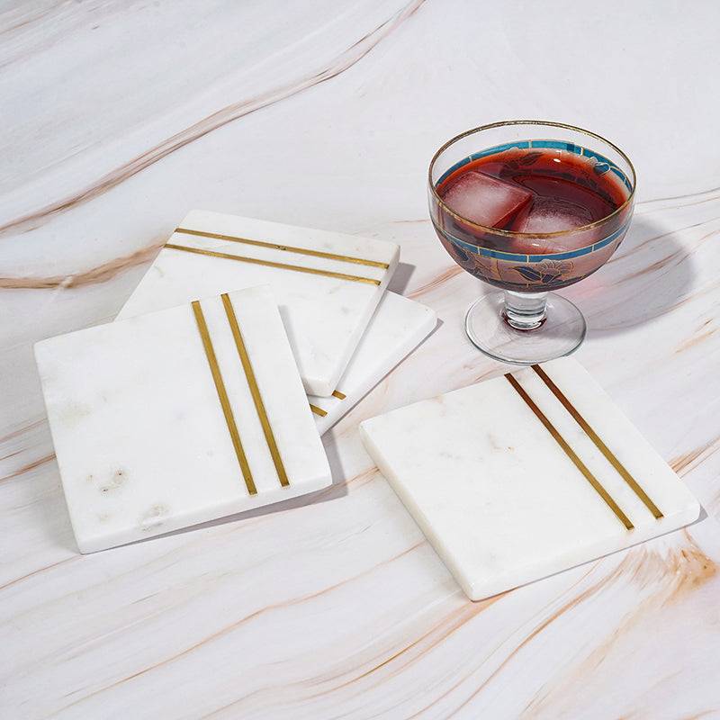 Tea Coaster Set – Handcrafted Marble Coasters with Brass Inlay | Modern Elegance - LuvihCreteElegant Tea Coaster Set – Premium Marble Coasters with Stylish Brass Detailing