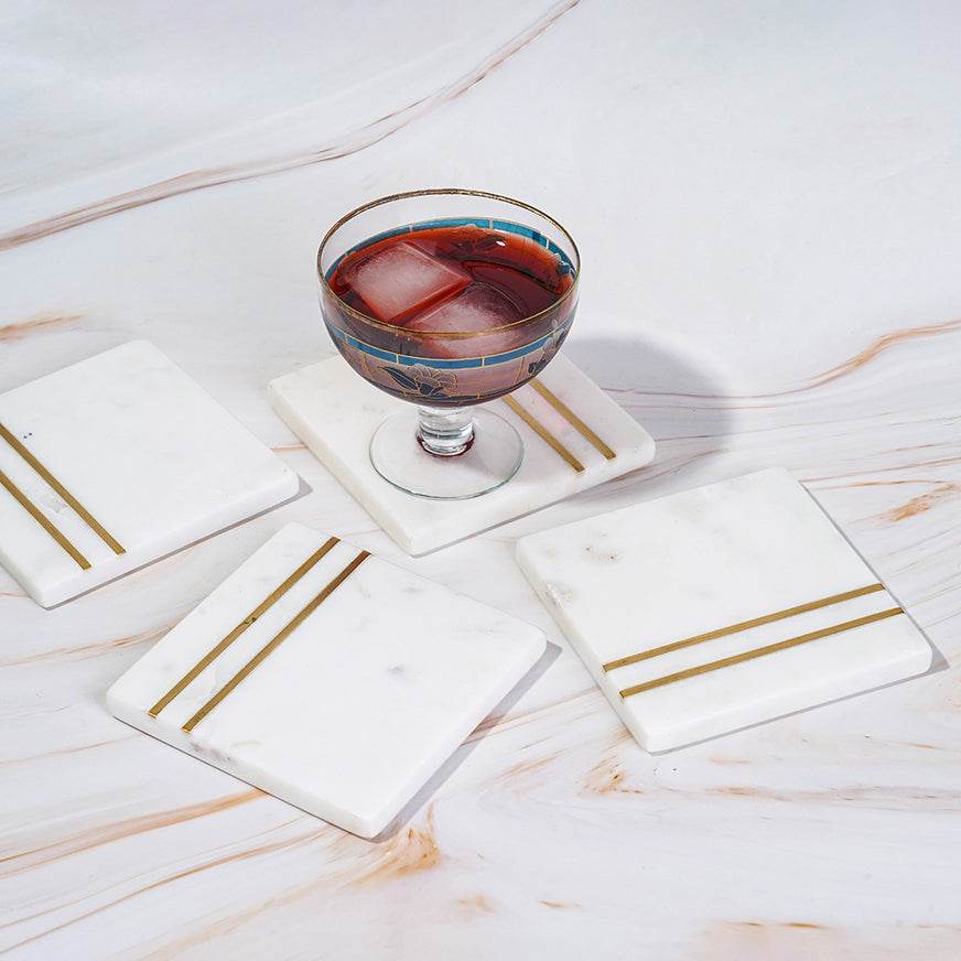 Tea Coaster Set – Handcrafted Marble Coasters with Brass Inlay | Modern Elegance - LuvihCreteTea Coaster Set – Handcrafted Marble Coasters with Brass Inlay for Luxury Table Décor