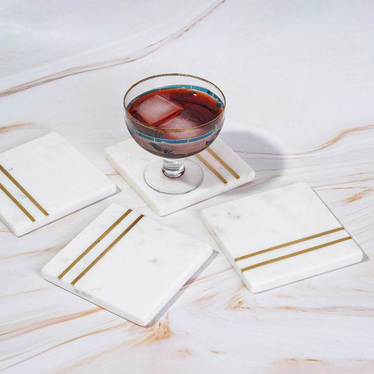 Tea Coaster Set – Handcrafted Marble Coasters with Brass Inlay | Modern Elegance - LuvihCreteTea Coaster Set – Handcrafted Marble Coasters with Brass Inlay for Luxury Table Décor