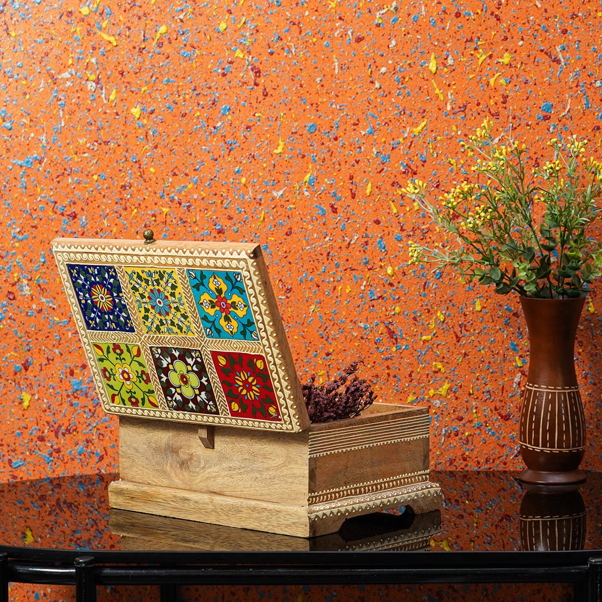 Wooden Jewelry Box – Artistic Tiled Handcrafted Storage & Decor - LuvihCreteArtistic Tiled Wooden Jewelry Box – Handcrafted Storage for Jewelry & Valuables