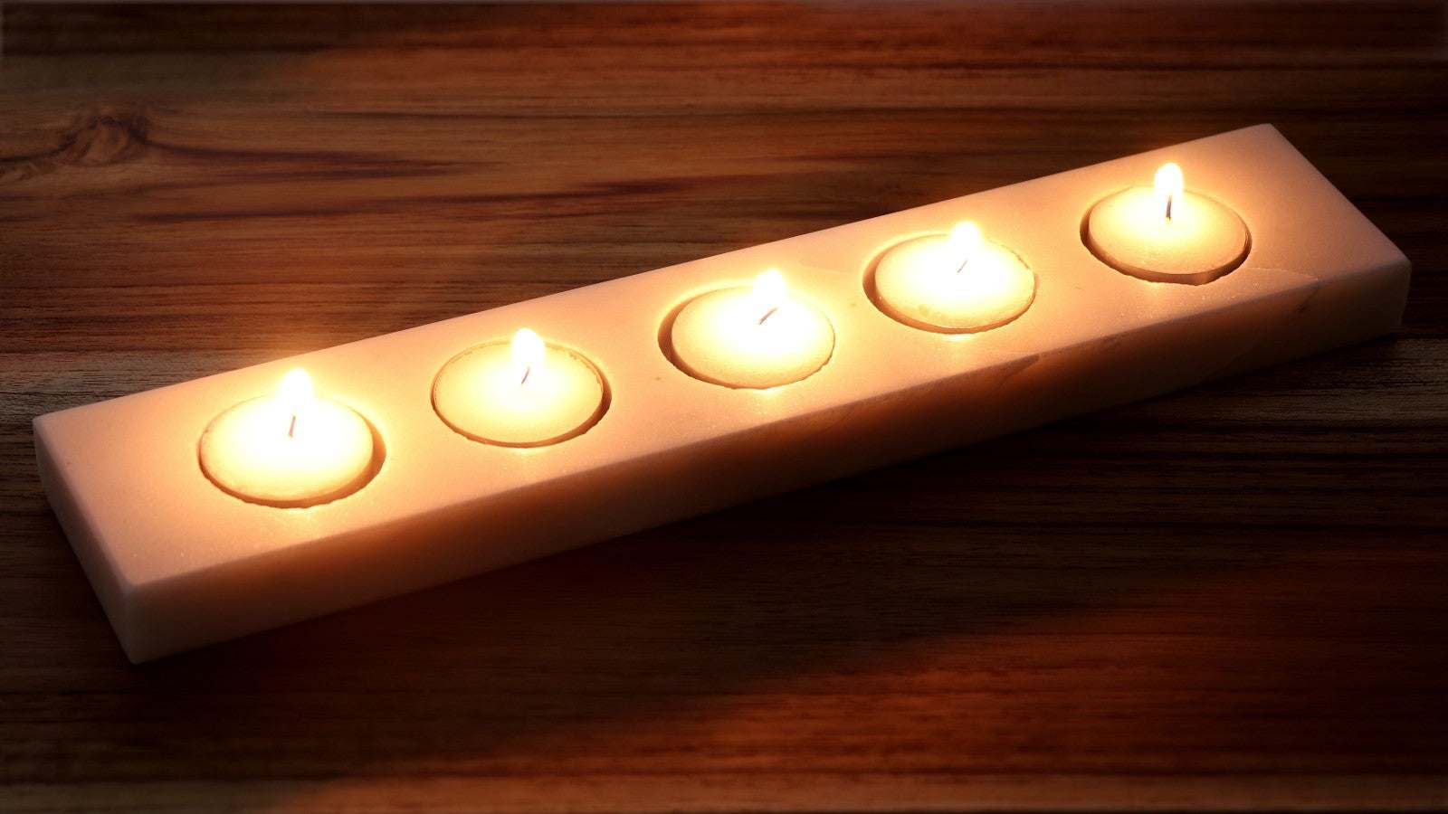 Candle Holder – Handcrafted Marble 5 Candle Holder Single Strip - LuvihCreteLuxury Marble Candle Holder – Holds 5 Candles in a Sleek Single - Strip Design