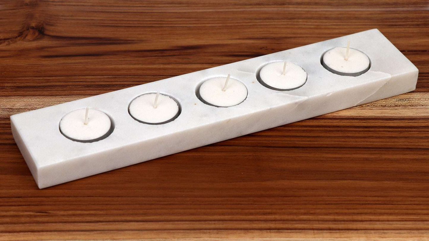 Candle Holder – Handcrafted Marble 5 Candle Holder Single Strip - LuvihCreteCandle Holder – Handcrafted Marble 5 Candle Holder Strip for Elegant Decor