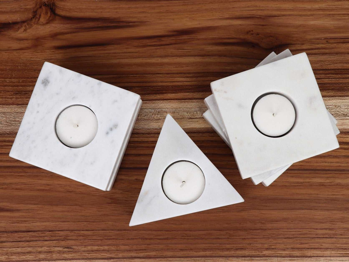 Candle Holders – Handcrafted Geometric Marble Candle Holders | Modern Luxe Home Decor (Set of 3) - LuvihCreteCandle Holders – Handcrafted Geometric Marble Set for Modern Home Décor