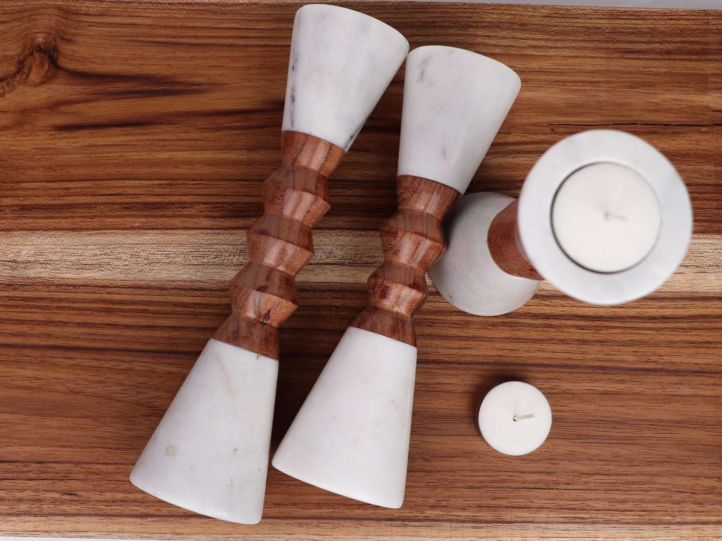 Candle Holders – Marble & Wood Tall Candle Holders | Modern Luxe Decor (Set of 3) - LuvihCreteModern Tall Candle Holders – Premium Marble & Wood Design for Stylish Home Decor