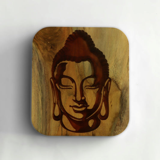 Buddha Wooden Wall Art – Spiritual & Elegant Shelf Decor - LuvihCretewall hanging art with buddha figure, made from teakwood, size 16*18*2 cm