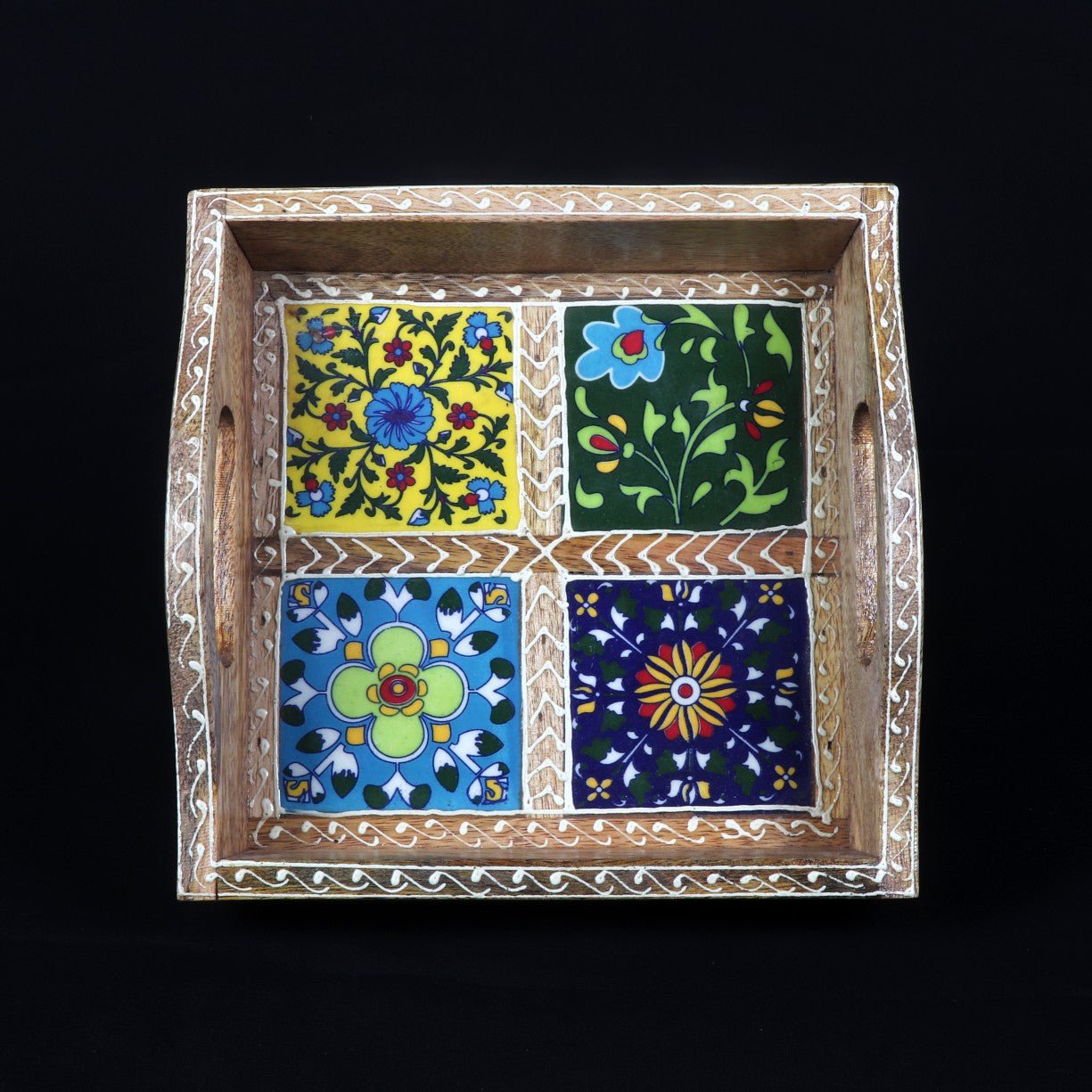 Serving Tray – Artistic Tiled Square Wooden Tray | Handcrafted Luxury - LuvihCreteServing Tray – Artistic Tiled Square Wooden Tray for Luxury Dining & Decor