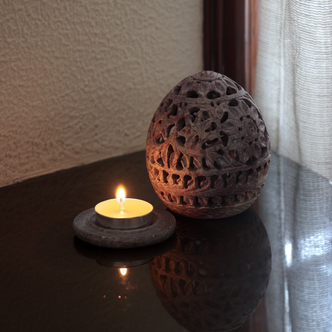 Soapstone Tealight Candle Holder – Handcrafted Decorative Accent - LuvihCrete"Elegant Tealight Candle Holder – Perfect for Home & Meditation"