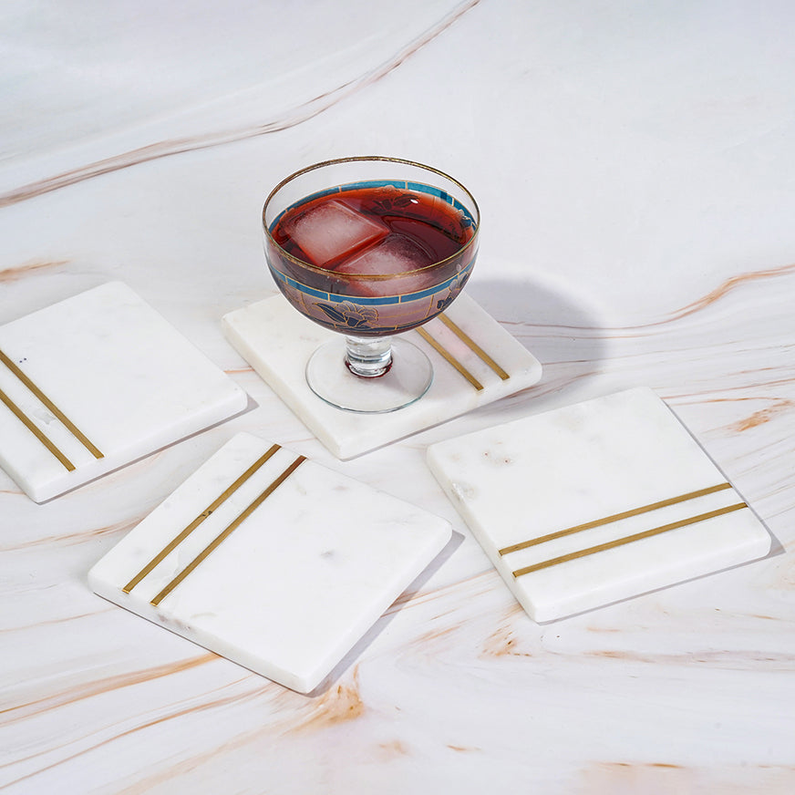 Marble Coasters with Brass Inlay - Line