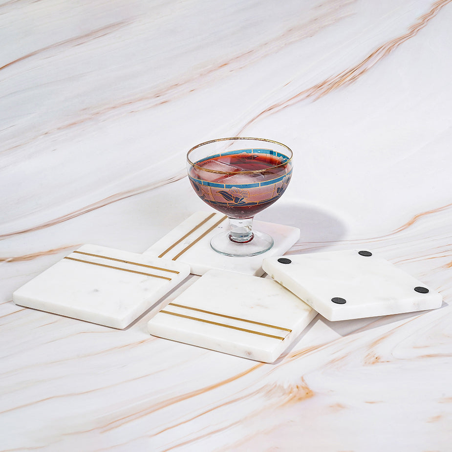 Marble Coasters with Brass Inlay - Line