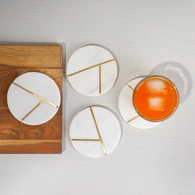 Round Marble Coasters with Brass Inlay - Y