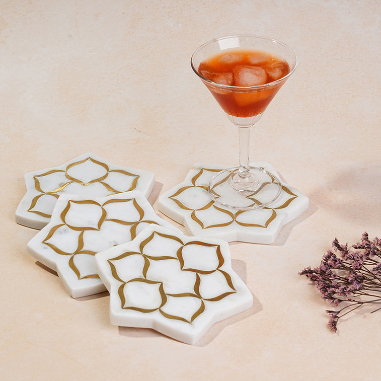 Marble Coasters - Flower shape with brass inlay