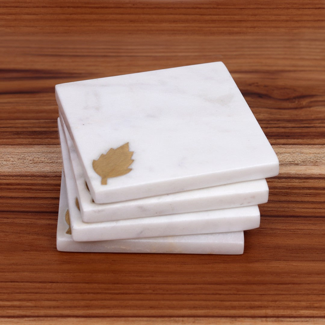 Marble Coasters with Brass Inlay - Leaf