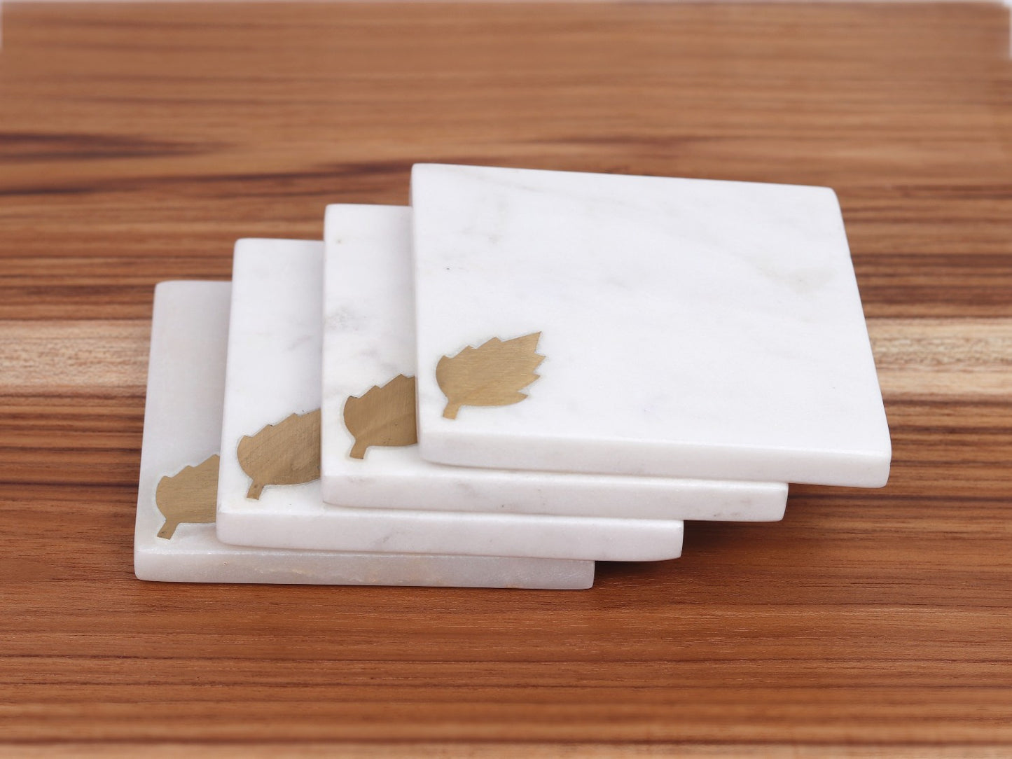 Marble Coasters with Brass Inlay - Leaf