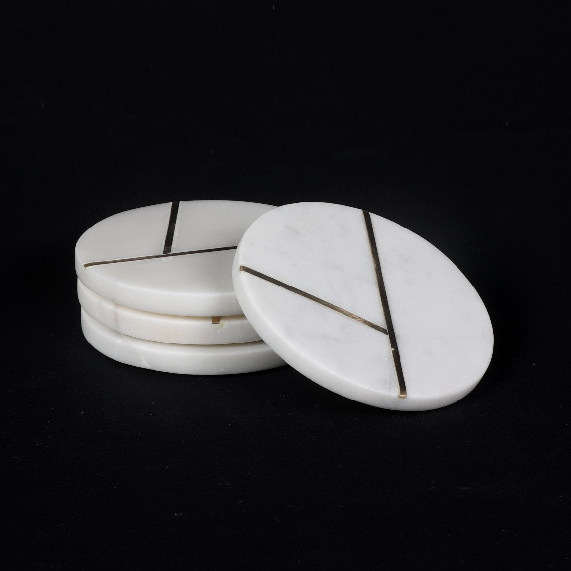 Round Marble Coasters with Brass Inlay - Y