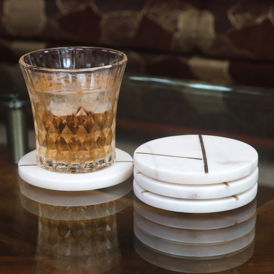 Round Marble Coasters with Brass Inlay - Y