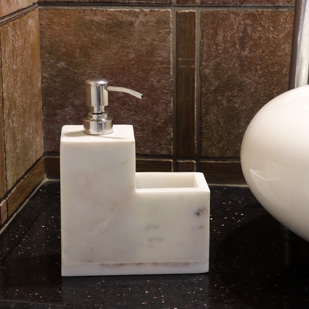 Luxury White Marble Bathroom Set – Soap Dispenser & Toiletry Holder - LuvihCreteLuxury White Marble Bathroom Set – Soap Dispenser & Toiletry Holder - LuvihCrete